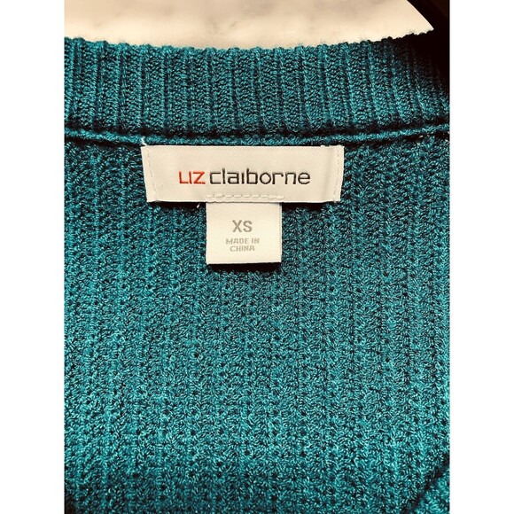 Liz Claiborne Womens NWT Turquoise Vneck Sweater Size XS - Picture 2 of 7